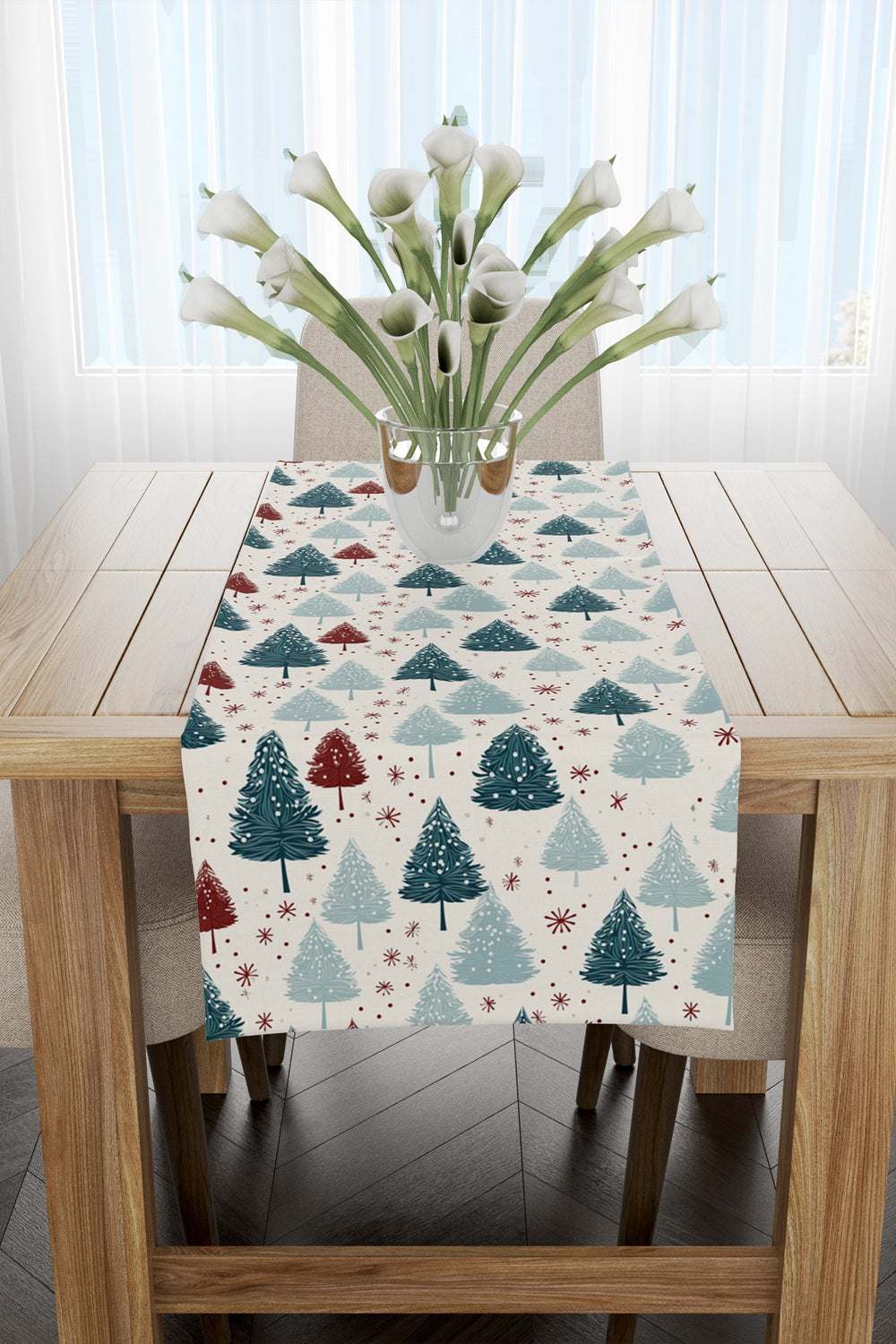 Yeşil Kırmızı Çam Ağacı Desenli Yılbaşı Runner 40x140