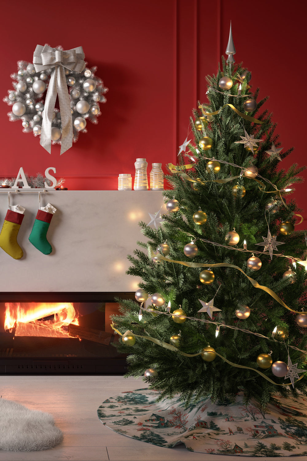 Beyaz Kış Manzaralı Yılbaşı Çam Ağacı Örtüsü