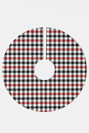 Beyaz Houndstooth Desen Yılbaşı Çam Ağacı Örtüsü