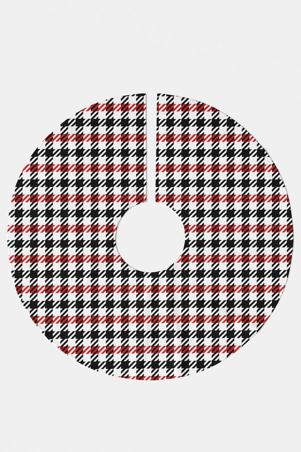 Beyaz Houndstooth Desen Yılbaşı Çam Ağacı Örtüsü
