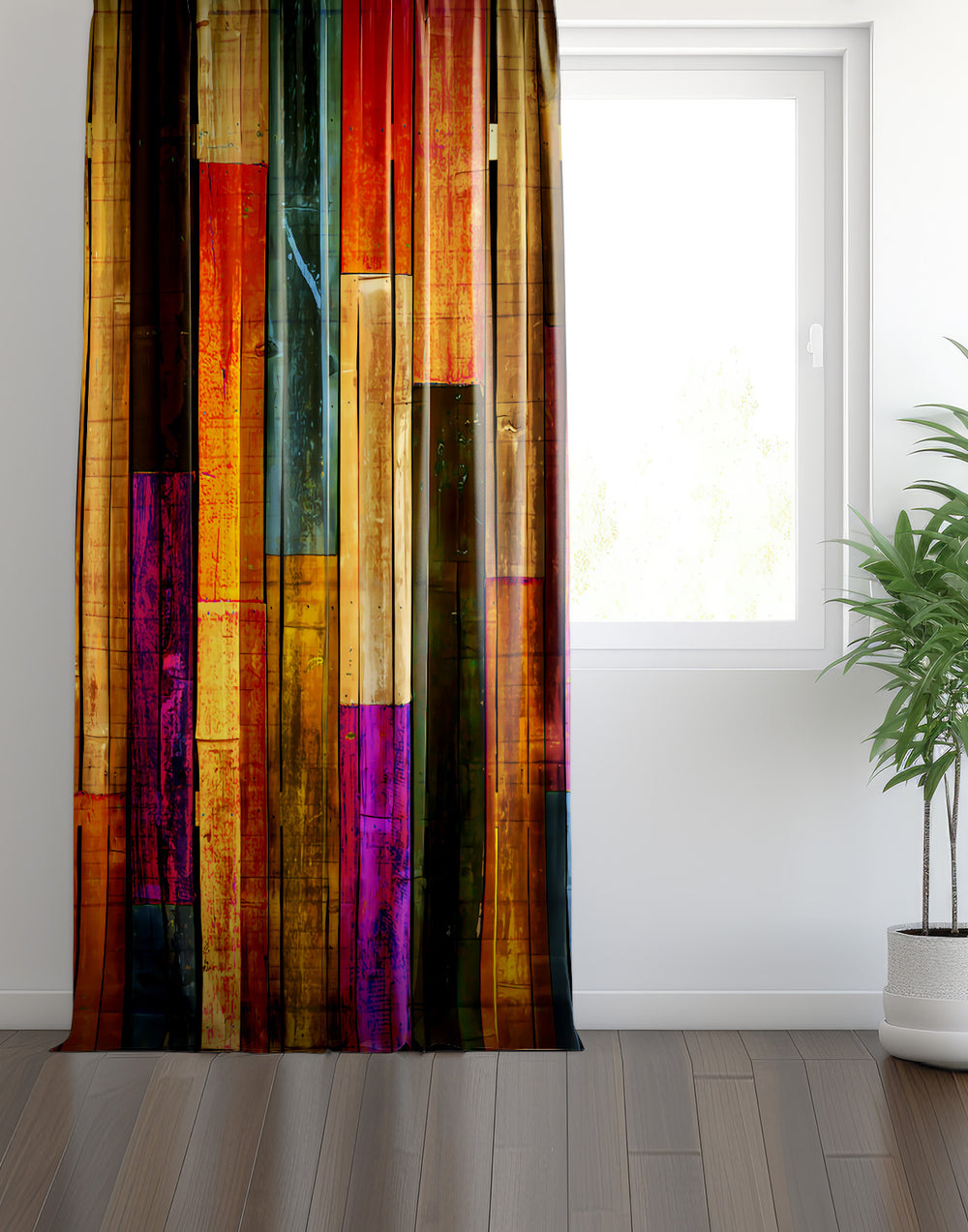 Turuncu Mor Bohem Rustik Desenli Fon Perde