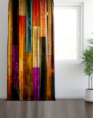 Turuncu Mor Bohem Rustik Desenli Fon Perde