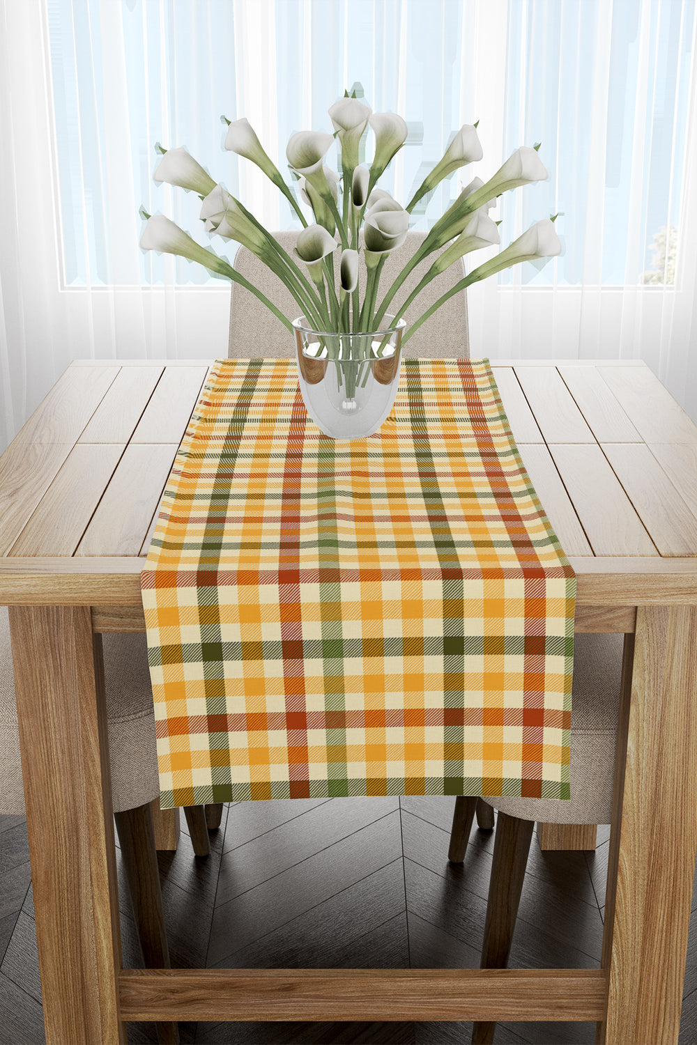 Ekose Desenli Sonbahar Renkli Runner 40x220