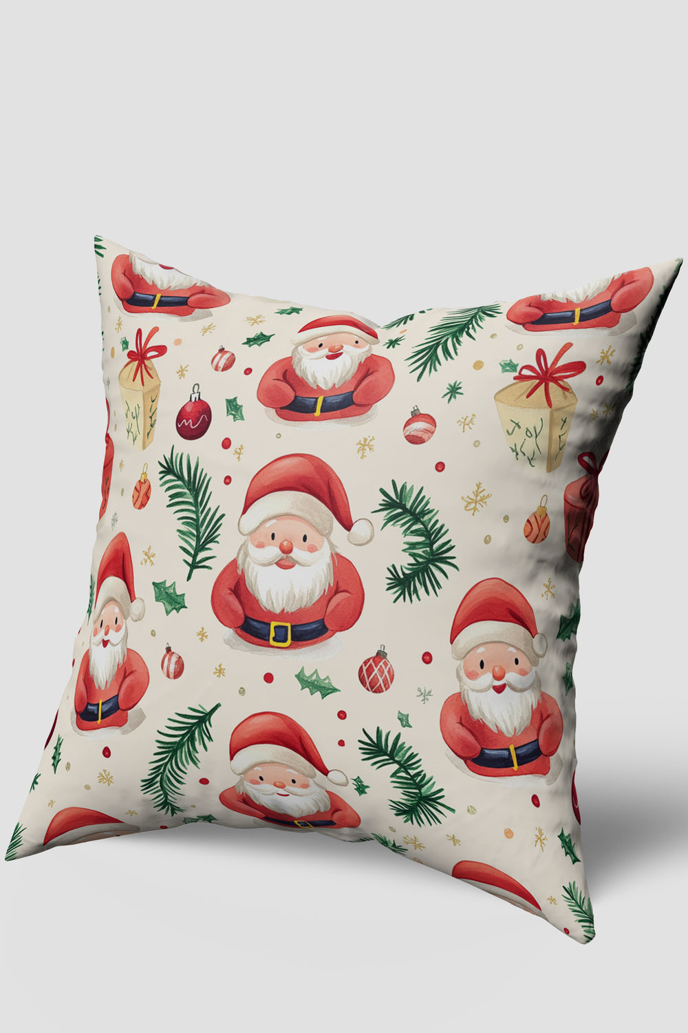 Bej Noel Baba Temalı Yılbaşı Kırlent Kılıfı