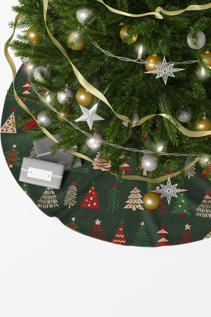 Koyu Yeşil Kırmızı Çam Ağacı Desenli Yılbaşı Çam Ağacı Örtüsü