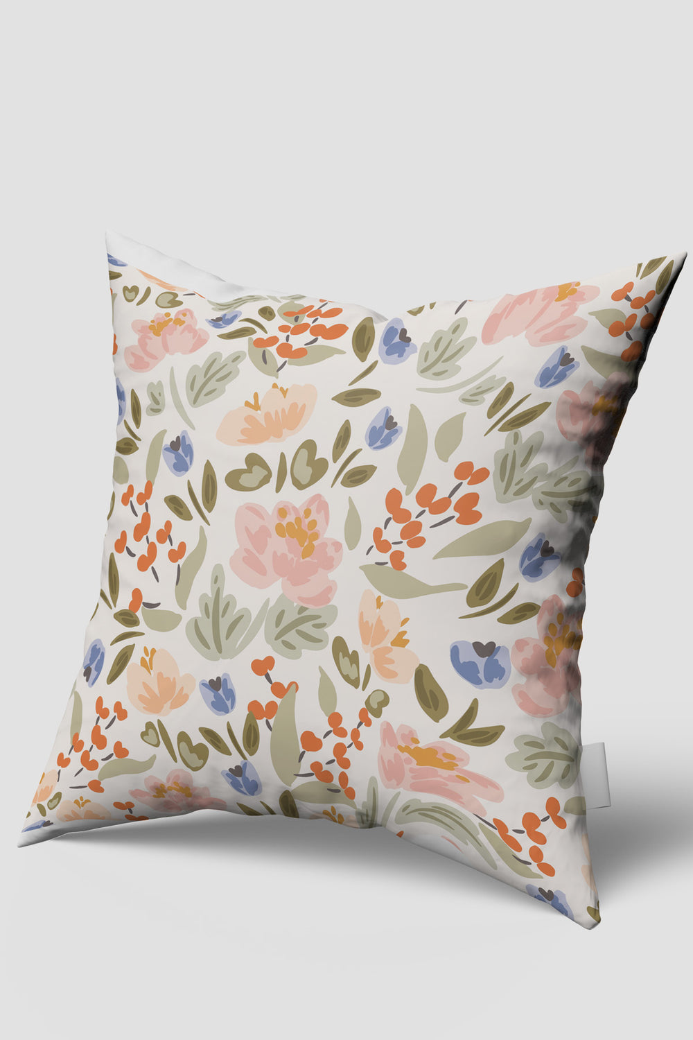 Krem Sevimli Kır Çiçeği Desenli Kırlent Kılıfı