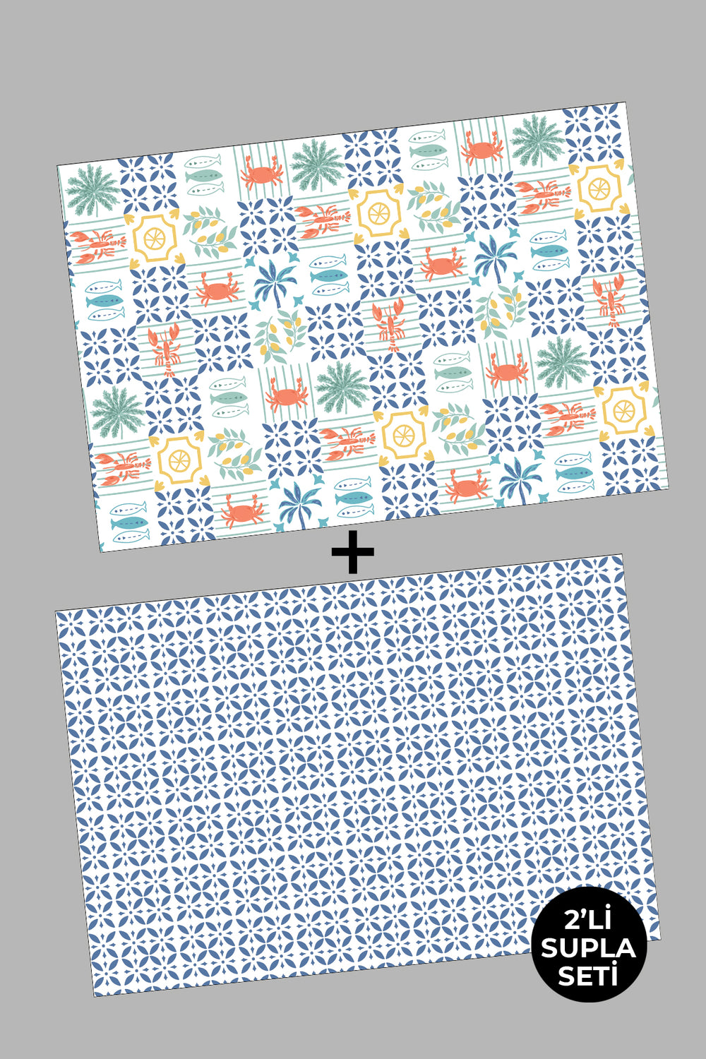 Blue White Geometric Marine Patterned 2-Piece Supla Placemat Set