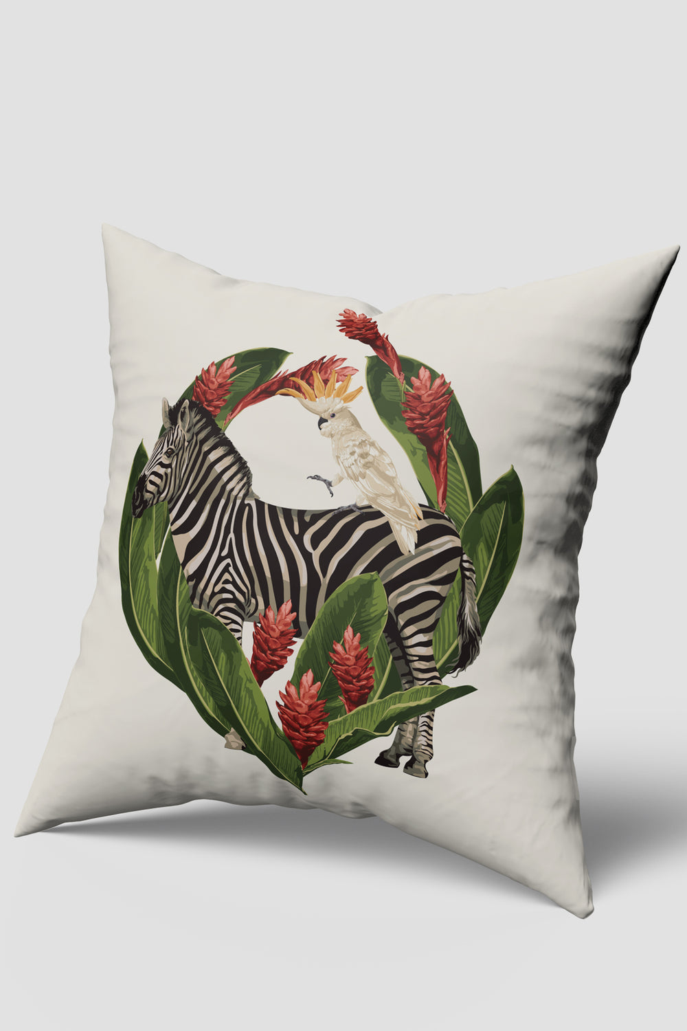 Zebra Papağan Egzotik Yaprak Desenli Kırlent Kılıfı