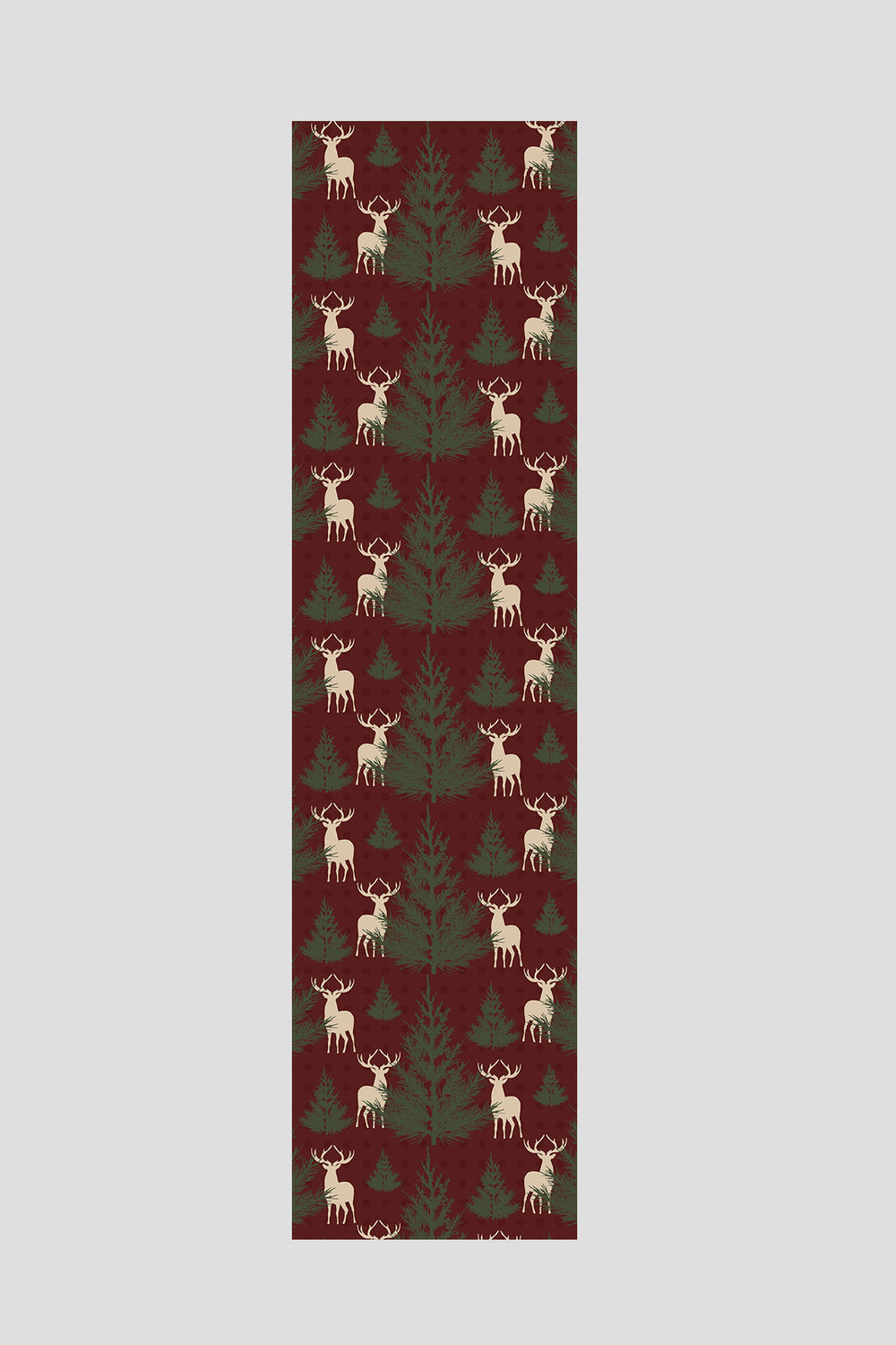 Bordo Çam Ağacı ve Geyik Desenli Runner 40x140