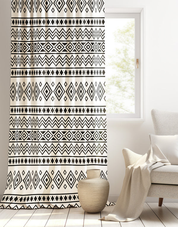 Siyah Beyaz Modern Geometrik İskandinav Fon Perde