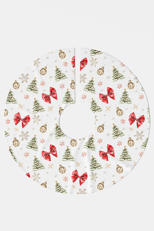Kırmızı Fiyonk ve Çam Ağacı Desenli Yılbaşı Çam Ağacı Örtüsü