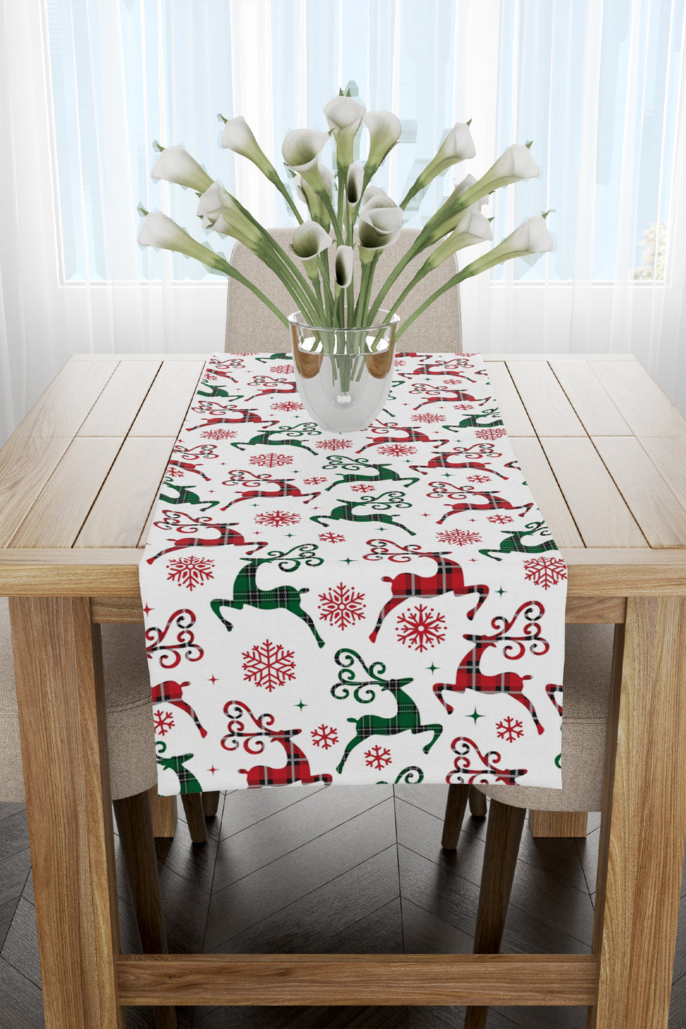 Noel Temalı Geyik Desenli Yılbaşı Runner 40x140