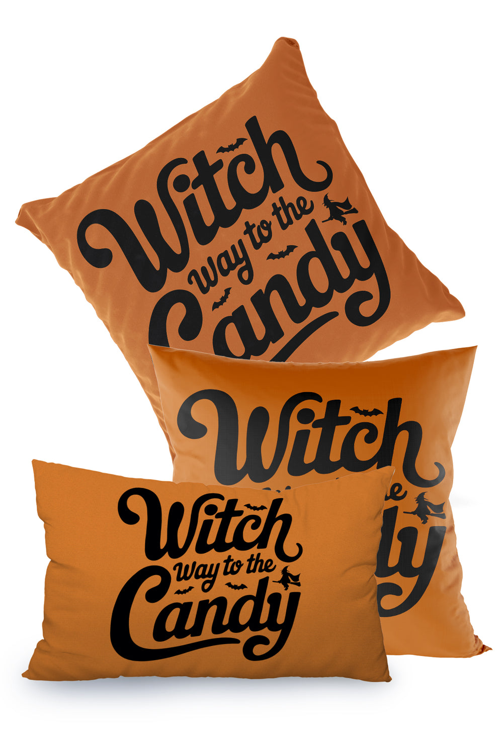 Turuncu Witch Way to the Candy Yazılı Halloween Temalı Cadılar Bayramı Kırlent Kılıfı