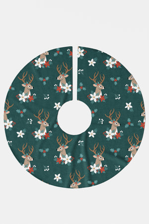 Yeşil Geyik Desenli Yılbaşı Çam Ağacı Örtüsü