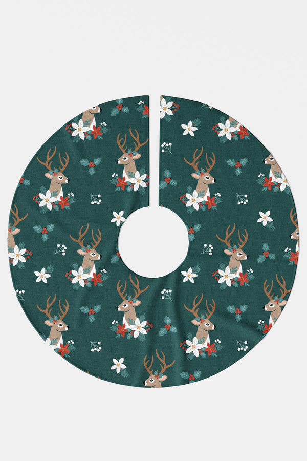 Yeşil Geyik Desenli Yılbaşı Çam Ağacı Örtüsü