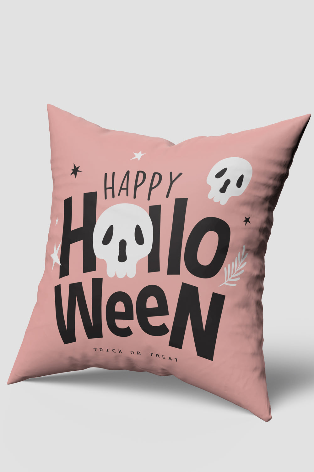 Pembe Happy Halloween Temalı Cadılar Bayramı Kırlent Kılıfı