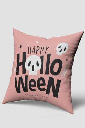 Pembe Happy Halloween Temalı Cadılar Bayramı Kırlent Kılıfı