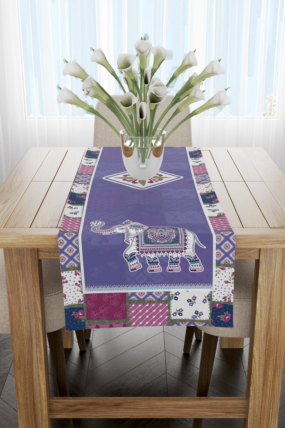 Mor Etnik Fil Figürlü Runner 40x220