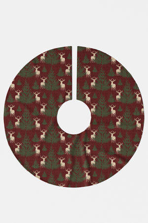 Bordo Çam Ağacı ve Geyik Desenli Yılbaşı Çam Ağacı Örtüsü