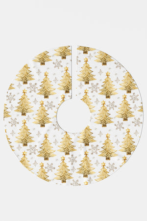 Beyaz Işıltılı Sarı Çam Ağacı ve Kar Taneleri Desenli Yılbaşı Çam Ağacı Örtüsü