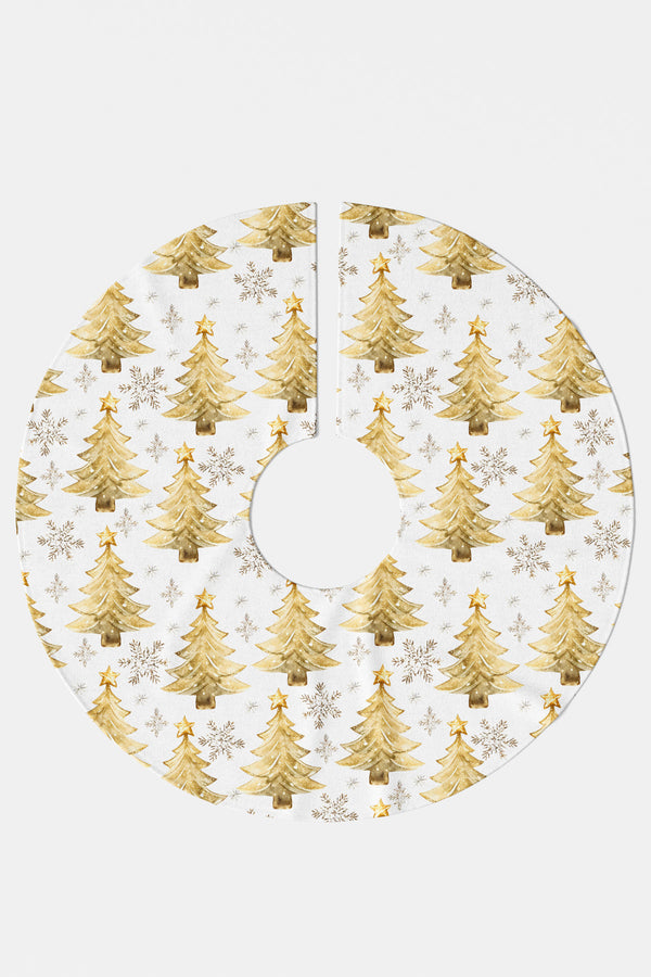 Beyaz Işıltılı Sarı Çam Ağacı ve Kar Taneleri Desenli Yılbaşı Çam Ağacı Örtüsü