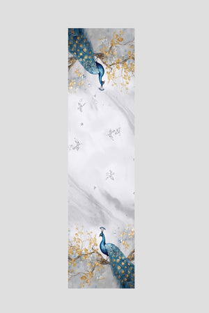 Mavi Tropikal Tavuskuşu Desenli Runner 40x220cm