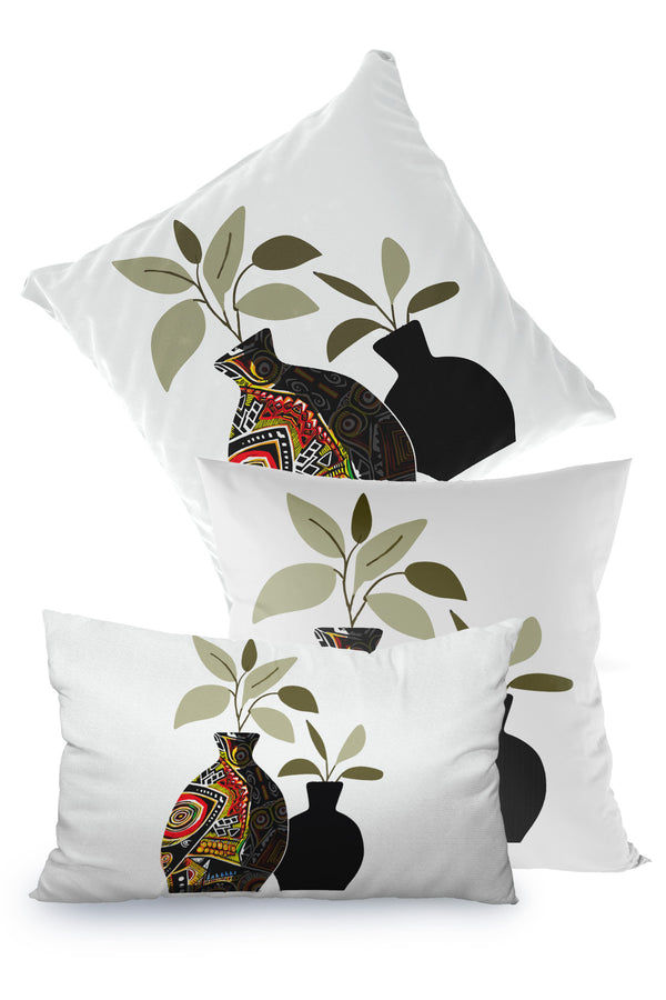 White Black Vase Patterned Cushion Cover