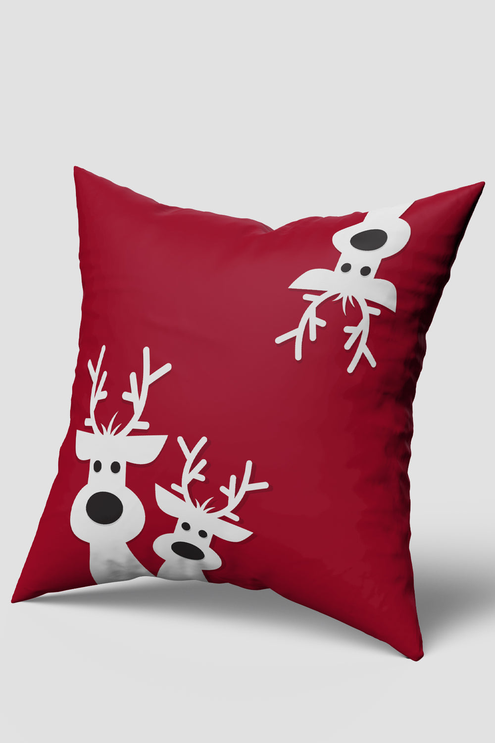 Kırmızı Beyaz Sevimli Ren Geyiği Kafaları Yılbaşı Kırlent Kılıfı