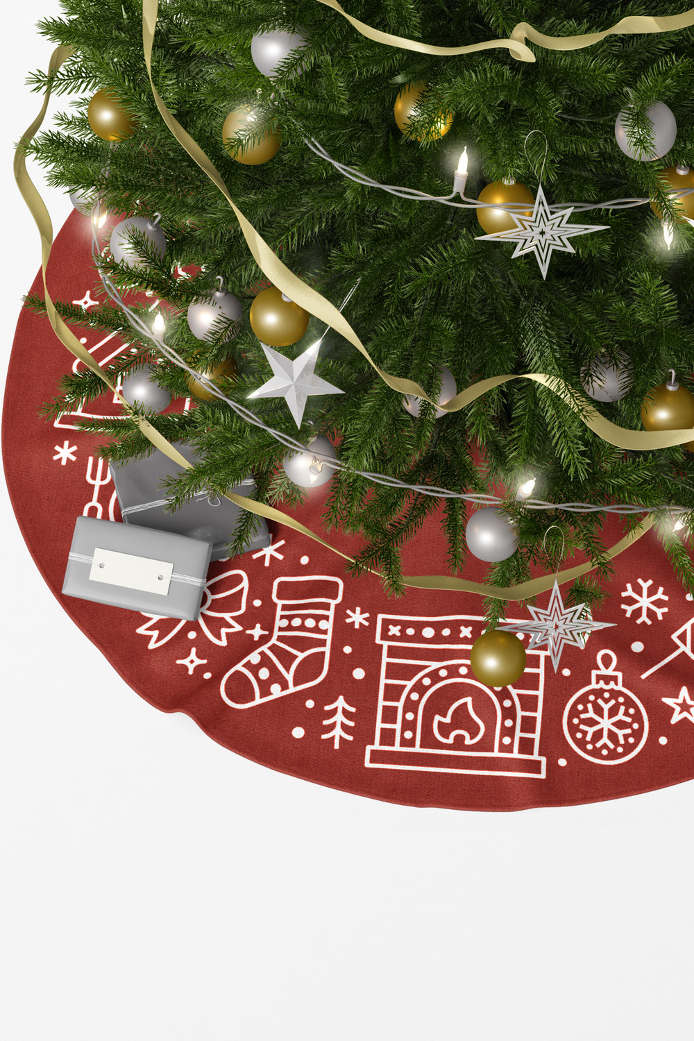 Noel Temalı Yılbaşı Beyaz Yılbaşı Figürleri Çam Ağacı Örtüsü