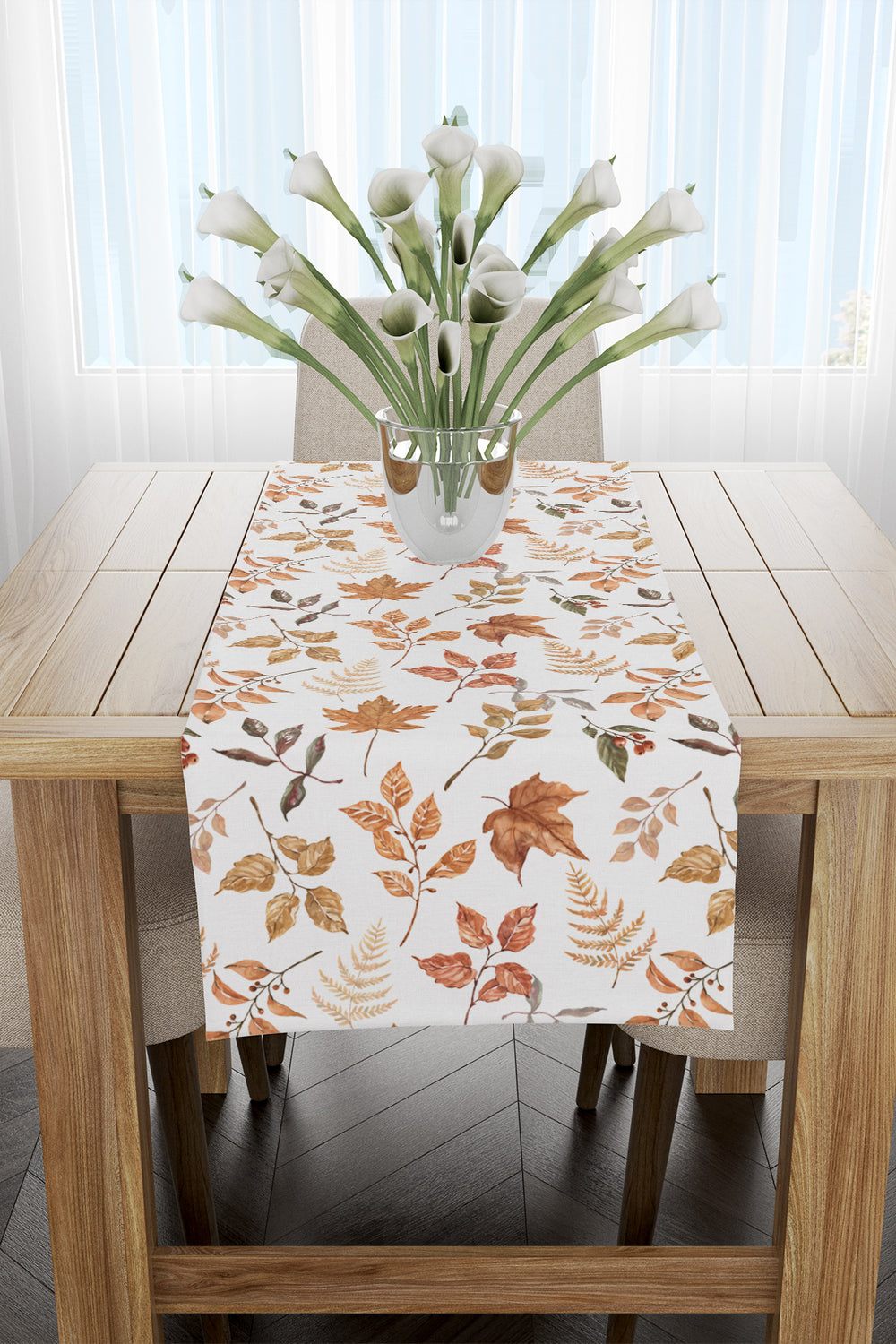 Sonbahar Temalı Yaprak Desenli Runner 40x140